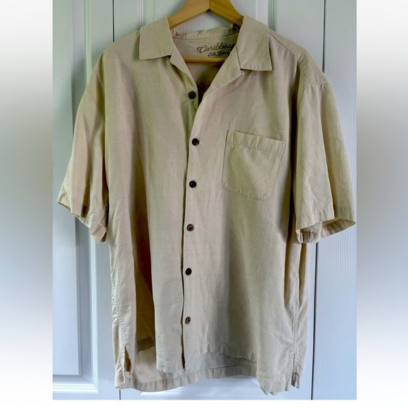 Caribbean Silk Blend Hawaiian Shirt – Leaf Imprint – Relaxed Fit – Extra Large - Picture 1 of 5